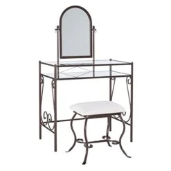 Dark Metal Set Table With Upholstered Stool Clarisse Vanity, 52.4" X 31.8" X 18.3"