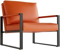 Recaceik Mid-Century Modern Leather Accent Chair, Upholstered PU Leather Chair, Lounge Living Room Chair With Metal Frame, Comfy Reading Armless Chair Home Furniture, Coffee -Best Furniture Store 31u7K24 DZL. AC