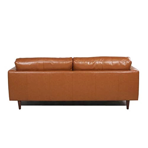 MAKLAINE 88" Top Grain Genuine Leather Tufted 3 Seater Sofa With Bolster Pillows, Mid Century Modern Lawson Style Couch With Excellent Craftsmanship, Camel Brown 4 MAKLAINE 88" Top Grain Genuine Leather Tufted 3 Seater Sofa With Bolster Pillows, Mid Century Modern Lawson Style Couch With Excellent Craftsmanship, Camel Brown - Image 4