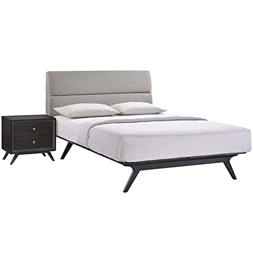 Addison Mid-Century Modern Platform Queen Size Bed And Two Nightstands In Black Gray 11 Addison Mid-Century Modern Platform Queen Size Bed And Two Nightstands In Black Gray - Image 11
