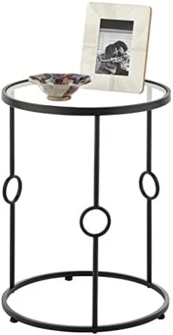 MDesign Round Metal Side/End Table With Decorative Legs, In-Lay Top, Home Decor Accent Furniture For Living Room, Bedroom - Brass/Clear Glass -Best Furniture Store 31vYEY6oMEL. AC
