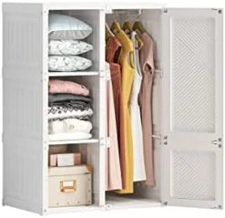 Portable Closet Clothes Wardrobe Plastic Bedroom Armoire Depth Cube Storage Organizer With Hanging Rod And Doors 4-15 Cubes White（15 Grids, 11 Doors, 2 Hangers(w15-d11-h2) -Best Furniture Store 31vv9b2Ij L. AC