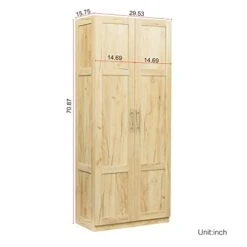 Modern Wardrobe Closet With Hanging Rod Wardrobe,High Wardrobe And Kitchen Cabinet With 2 Doors And 3 Partitions To Separate 4 Storage,Oak -Best Furniture Store 31vz1pf8AqL