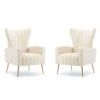 HOMEFUN Accent Chair Set Of 2, Velvet Wingback Armchair Modern Upholstered Single Sofa With Metal Legs For Living Room Bedroom Nursery, Beige