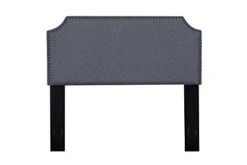 Container Furniture Direct B8084 Linen Fabric Bedroom Headboard With Nailhead Trim, Standard, Dark Grey