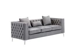Lilola Home Lorreto Gray Velvet Sofa