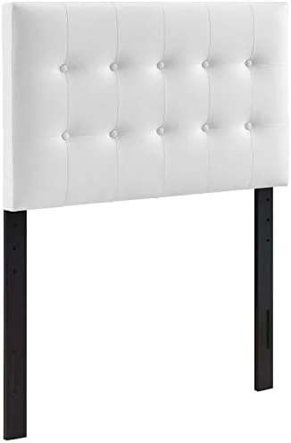 Emily Tufted Button Faux Leather Upholstered Twin Headboard In White 8 Emily Tufted Button Faux Leather Upholstered Twin Headboard In White - Image 8