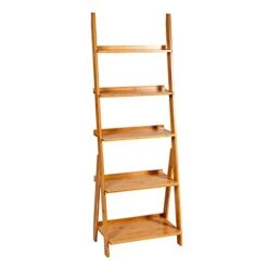 K KELBEL Bookshelf & Ladder Shelf & Storage Rack & Multipurpose Bamboo Organizer Shelves Furniture For Home Office, Living Room, Kitchen, Office 5 Tier (Natural)