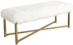 HomePop Faux Fur Rectangle Dining Bench With Metal Base, White -Best Furniture Store 31x4rFabHYL. AC
