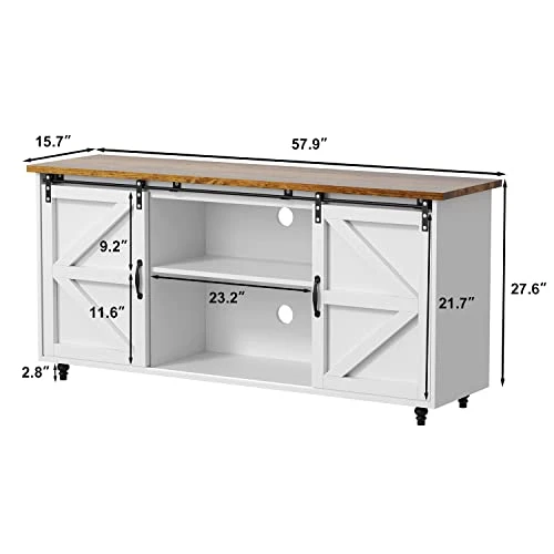 HOMBCK Farmhouse Coffee Bar Cabinet, Sideboard Buffet Cabinet With Storage, White Coffee Bar Kitchen Storage Cabinet With Sliding Barn Doors, Sideboard Cabinet For Living Room, Entryway, White 2 HOMBCK Farmhouse Coffee Bar Cabinet, Sideboard Buffet Cabinet With Storage, White Coffee Bar Kitchen Storage Cabinet With Sliding Barn Doors, Sideboard Cabinet For Living Room, Entryway, White - Image 2