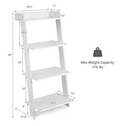 Tangkula 4 Tier Ladder Shelf, Leaning Bookshelf With Solid Wooden Frame, Anti-toppling Device, Anti-falling Baffle, Organizer Shelf, Open Shelving Unit For Home Office, 19.5 X 17.5 X 43 Inches (White) 11 Tangkula 4 Tier Ladder Shelf, Leaning Bookshelf With Solid Wooden Frame, Anti-toppling Device, Anti-falling Baffle, Organizer Shelf, Open Shelving Unit For Home Office, 19.5 X 17.5 X 43 Inches (White) -Best Furniture Store 31xJ9NSPvwL