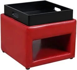 PRIVATE GARDEN Square Storage Ottoman With Tray, Faux Leather Upholstered Footrest Stool, Seat As Side Table Coffee Table For The Living Room, Bedroom, Contemporary (Black Brown/Dark Brown) -Best Furniture Store 31xXBE7BqzL. AC