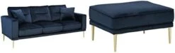 Signature Design By Ashley Macleary Modern Velvet Loveseat With Gold Metal Legs, Navy Blue -Best Furniture Store 31xcwnaheLL. AC
