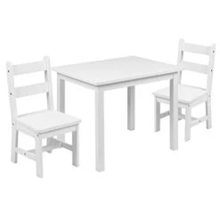 Flash Furniture Kyndl Kids Solid Hardwood Table And Chair Set For Playroom, Bedroom, Kitchen - 3 Piece Set - White -Best Furniture Store 31xe9aZFrhL