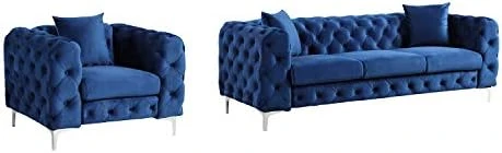 Morden Fort Modern Contemporary Accent Chair With Deep Button Tufting Dutch Velvet, Solid Wood Frame And Iron Legs-Silver Grey 7 Morden Fort Modern Contemporary Accent Chair With Deep Button Tufting Dutch Velvet, Solid Wood Frame And Iron Legs-Silver Grey - Image 7