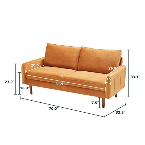 Dreamsir 70'' Mid Century Modern Sofa, Velvet Loveseat Furniture With Two Storage Bags, Small Love Seats Couch For Small Spaces, Velvet Sofa For Living Room & Apartment, Easy-Assembly (Sofa, Ginger) 2 Dreamsir 70'' Mid Century Modern Sofa, Velvet Loveseat Furniture With Two Storage Bags, Small Love Seats Couch For Small Spaces, Velvet Sofa For Living Room & Apartment, Easy-Assembly (Sofa, Ginger) - Image 2