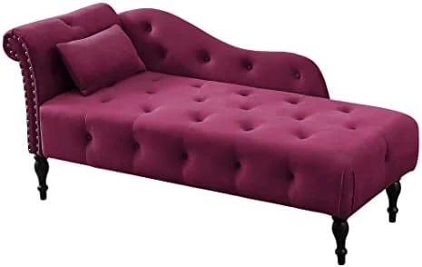 Homtique 60" Velvet Storage Chaise Lounge Indoor Button Tufted With Pillow, Nailhead Decorate Rolled Arm Chaise Lounge For Bedroom Living Room (Beige, With Storage) 7 Homtique 60" Velvet Storage Chaise Lounge Indoor Button Tufted With Pillow, Nailhead Decorate Rolled Arm Chaise Lounge For Bedroom Living Room (Beige, With Storage) - Image 7