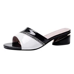 MatureGirl Sandals For Women Sandals For Women Ladies Chunky Heel High Heel Fish Mouth Casual Bohemian Beach Shoes Rhinestone Slippers Wedge Slide Sandals Women (Black, 7.5)