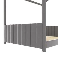 Polibi Full Size Velvet House Bed Floor Wood Bed With Roof, Headboard And Footboard, Children Wooden Full House Bed, Can Be Decorated For Girls, Boys, Grey -Best Furniture Store 31yPCP58XjL