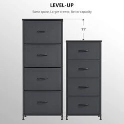 Dresser For Bedroom With 4 Drawers, Big Fabric Storage Tall Tower Dresser For Hallyway Closets, Sturdy Steel Frame, Wood Top, Black Grey -Best Furniture Store 31yUUPhy9DL