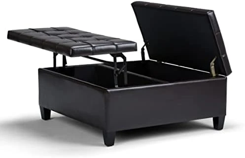 SIMPLIHOME Harrison 36 Inch Wide Square Coffee Table Lift Top Storage Ottoman In Upholstered Slate Grey Tufted Linen Look Fabric For The Living Room, Transitional 12 SIMPLIHOME Harrison 36 Inch Wide Square Coffee Table Lift Top Storage Ottoman In Upholstered Slate Grey Tufted Linen Look Fabric For The Living Room, Transitional - Image 12