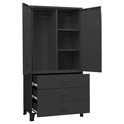 Industrial Wardrobe Black 35.4"x19.7"x70.9" Metal 55kg/121ib Armoires & Wardrobes 4 Industrial Wardrobe Black 35.4"x19.7"x70.9" Metal 55kg/121ib Armoires & Wardrobes - Image 4