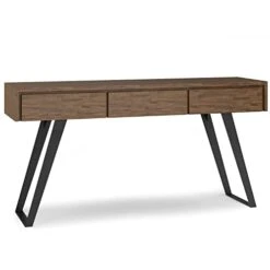 SIMPLIHOME Lowry Solid Acacia Wood And Metal 60 Inch Wide Console Table Inrial Console Sofa Table In Rustic Natural Aged Brown