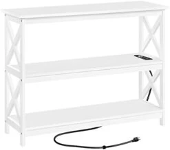 Topeakmart Console Table With 2 Outlets And 2 USB Ports, 3-Tier Entryway Table With Wood Frame & X-Shaped Design, Sofa Table Narrow Long For Living Room/Hallway/Bedroom, Black -Best Furniture Store 31zqizsk26L. AC
