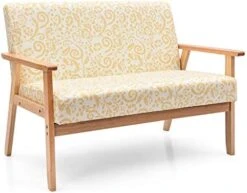 POWERSTONE Modern Upholstered Loveseat, Fabric Loveseat Sofa Couch Wooden 2-Seat Armchair For Home And Office (Yellow, Loveseat) -Best Furniture Store 41 EIPKsheL. AC