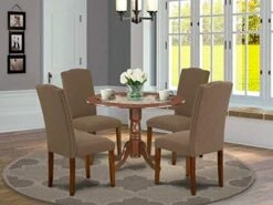 East West Furniture DLEN5-BLK-20 5Pc Round 42" Kitchen Table With Two 9-Inch Drop Leaves And Four Parson Chair With Black Leg And Linen Fabric Dark Gotham Grey, 5 22 East West Furniture DLEN5-BLK-20 5Pc Round 42" Kitchen Table With Two 9-Inch Drop Leaves And Four Parson Chair With Black Leg And Linen Fabric Dark Gotham Grey, 5 -Best Furniture Store 41 JorzlpcL. AC