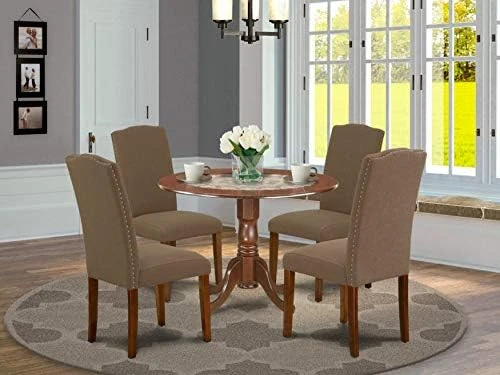 East West Furniture DLEN5-BLK-20 5Pc Round 42" Kitchen Table With Two 9-Inch Drop Leaves And Four Parson Chair With Black Leg And Linen Fabric Dark Gotham Grey, 5 11 East West Furniture DLEN5-BLK-20 5Pc Round 42" Kitchen Table With Two 9-Inch Drop Leaves And Four Parson Chair With Black Leg And Linen Fabric Dark Gotham Grey, 5 - Image 11