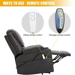 KIGOTY Power PU Electric Massage Chair Recliner for Elderly, with Heating；Lazy Boy Recliner With USB Port And Cup Holder (Gray) -Best Furniture Store 4105mEZnYTL