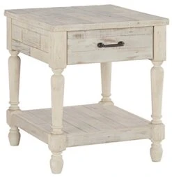 Signature Design By Ashley Shawnalore Farmhouse Solid Pine Wood End Table, Weatherworn White Finish