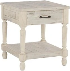 Signature Design By Ashley Shawnalore Farmhouse Solid Pine Wood End Table, Weatherworn White Finish -Best Furniture Store 410AJbRtrkL. AC