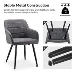 CLIPOP Upholstered Modern Dining Chair Set Of 4, Faux Leather Kitchen Armchair With Padded Seat, Armrest, Heavy Duty Metal Leg, Leisure Side Chair For Living Room Lounge Cafe, Light Grey 14 CLIPOP Upholstered Modern Dining Chair Set Of 4, Faux Leather Kitchen Armchair With Padded Seat, Armrest, Heavy Duty Metal Leg, Leisure Side Chair For Living Room Lounge Cafe, Light Grey -Best Furniture Store 410EqgL7ALL