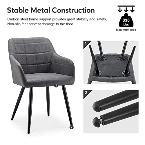 CLIPOP Upholstered Modern Dining Chair Set Of 4, Faux Leather Kitchen Armchair With Padded Seat, Armrest, Heavy Duty Metal Leg, Leisure Side Chair For Living Room Lounge Cafe, Light Grey 5 CLIPOP Upholstered Modern Dining Chair Set Of 4, Faux Leather Kitchen Armchair With Padded Seat, Armrest, Heavy Duty Metal Leg, Leisure Side Chair For Living Room Lounge Cafe, Light Grey - Image 5