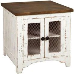 Signature Design By Ashley Wystfield Farmhouse End Table With Storage, Distressed White & Brown Finish -Best Furniture Store 410GZ2oFjSL. AC