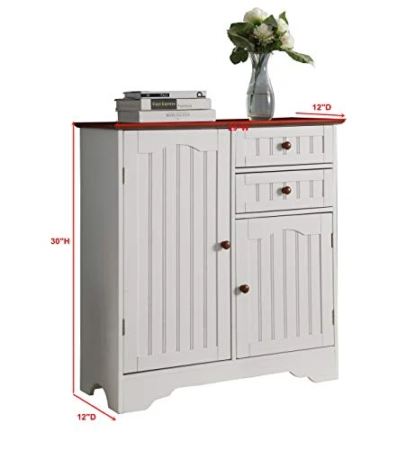 Kings Brand White / Walnut Finish Wood Kitchen Storage Buffet Cabinet 6 Kings Brand White / Walnut Finish Wood Kitchen Storage Buffet Cabinet - Image 6