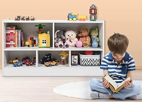 KOTEK Kids Bookshelf, 5 Cubby Toy Storage Organizer, Wooden 3-Tier Bookcase Storage Cabinet, Open Display Book Shelf For Daycare, Nursery, School Classroom, Playroom, Living Room & Bedroom (Grey) 9 KOTEK Kids Bookshelf, 5 Cubby Toy Storage Organizer, Wooden 3-Tier Bookcase Storage Cabinet, Open Display Book Shelf For Daycare, Nursery, School Classroom, Playroom, Living Room & Bedroom (Grey) - Image 9