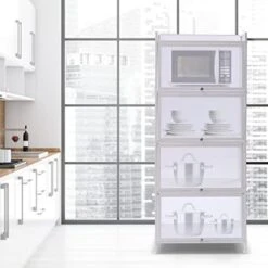 Kitchen Pantry Cabinet, 55.7" Tall Cabinet Mesh Transparent Flip Door Kitchen Buffet Pantry, Freestanding Utility Storage Cabinet Cupboard For Kitchen, Living Room, Dining Room White -Best Furniture Store 410XnpOVh5L