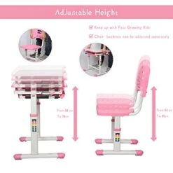 Diroan Kids Multifunctional Desk And Chair Set, Height Adjustable Children School Study Desk With Tilt Desktop, Metal Hook And Storage Drawer For Boys Girls (Pink) 10 Diroan Kids Multifunctional Desk And Chair Set, Height Adjustable Children School Study Desk With Tilt Desktop, Metal Hook And Storage Drawer For Boys Girls (Pink) -Best Furniture Store 410YG7axarL