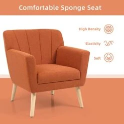 MELLCOM Mid Century Modern Accent Chair, Comfy Linen Fabric Club Chair With Solid Wood Legs Tufted Back, Upholstered Armchair Chairs For Living Room, Reading Room, Bedroom, Orange/Blue -Best Furniture Store 410rLTN8XJL