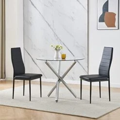 BELIFEGLORY Dining Table With Chairs Set, 5PCS Round Glass Table Set Modern Tempered Glass Top Table With 4 Velvet Chairs Dining Room Furniture -Best Furniture Store 410twnekn3L. AC