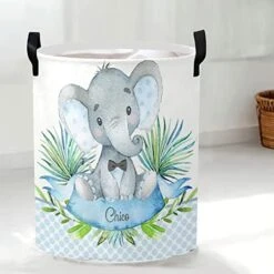 Personalized Custom Baby Elephant Blue Stars Collapsible Large Sized Clothes Hamper With Knitting Handles For Baby Girls Boys Kids Nursery Clothes Things -Best Furniture Store 410yjuX4fL. AC