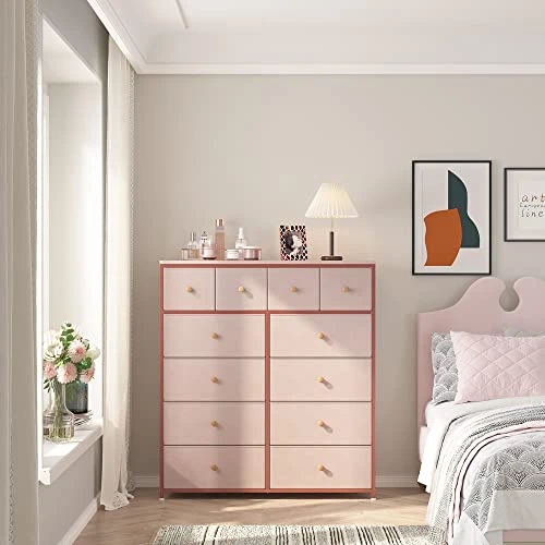Pink Dresser For Bedroom With 12 Drawers, Pink Dressers For Girls Bedroom With Metal Frame And Wood Top, Tall Dressers For Bedroom Dressers & Chest Of Drawers, Nursery, Closets, Pink 6 Pink Dresser For Bedroom With 12 Drawers, Pink Dressers For Girls Bedroom With Metal Frame And Wood Top, Tall Dressers For Bedroom Dressers & Chest Of Drawers, Nursery, Closets, Pink - Image 6