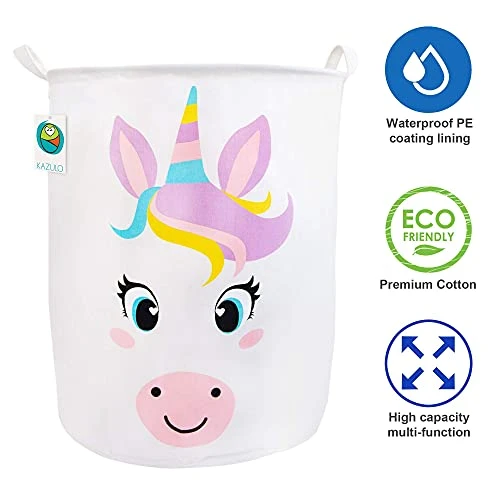KAZULO Unicorn Hamper Set, Large Round Unicorn Laundry Basket, Kids Laundry Basket Set, Kids Hamper, Toy Storage, 2 Bin (Watermelon Unicorn Bundle) 2 KAZULO Unicorn Hamper Set, Large Round Unicorn Laundry Basket, Kids Laundry Basket Set, Kids Hamper, Toy Storage, 2 Bin (Watermelon Unicorn Bundle) - Image 2