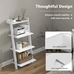Tangkula 4 Tier Ladder Shelf, Leaning Bookshelf With Solid Wooden Frame, Anti-toppling Device, Anti-falling Baffle, Organizer Shelf, Open Shelving Unit For Home Office, 19.5 X 17.5 X 43 Inches (White) 14 Tangkula 4 Tier Ladder Shelf, Leaning Bookshelf With Solid Wooden Frame, Anti-toppling Device, Anti-falling Baffle, Organizer Shelf, Open Shelving Unit For Home Office, 19.5 X 17.5 X 43 Inches (White) -Best Furniture Store 4119Ww9CkFL