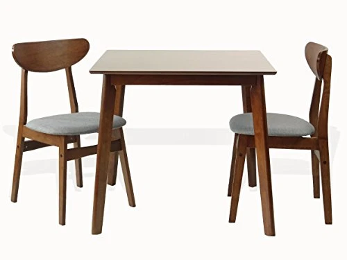 Wickerix Set Of 3 Dining Kitchen Square Table And 2 Yumiko Side Chairs Solid Wood W/Padded Seat Medium Brown 2 Wickerix Set Of 3 Dining Kitchen Square Table And 2 Yumiko Side Chairs Solid Wood W/Padded Seat Medium Brown - Image 2