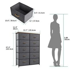 10-Drawer Dresser, Fabric Storage Tower, Tall Dresser For Bedroom, Living Room, Hallway, Closets, Sturdy Steel Frame, Wooden Top, Easy Pull Fabric Bins -Best Furniture Store 411HTfKrzOL
