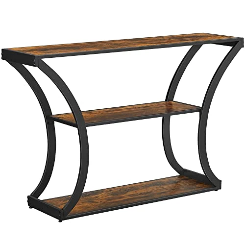 VASAGLE Console Table With Curved Frames And 2 Open Shelves, For Hallway Entryway Living Room, Rustic Brown + Black, 11.8 X 47.2 X 31.5 Inches 1 VASAGLE Console Table With Curved Frames And 2 Open Shelves, For Hallway Entryway Living Room, Rustic Brown + Black, 11.8 X 47.2 X 31.5 Inches